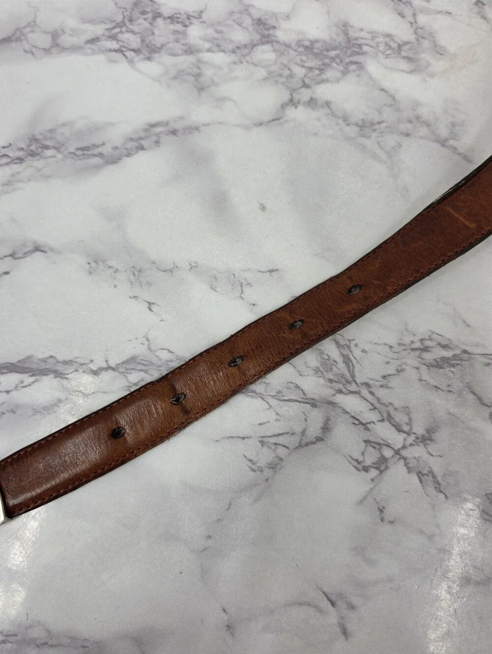 Vintage Brown Leather Western Concho Men's Belt with Silver Tone Buckle Aztec